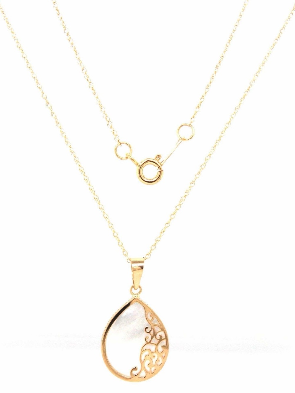 18k Gold Teardrop Mother-of-Pearl Pendant Necklace - Women Jewelry